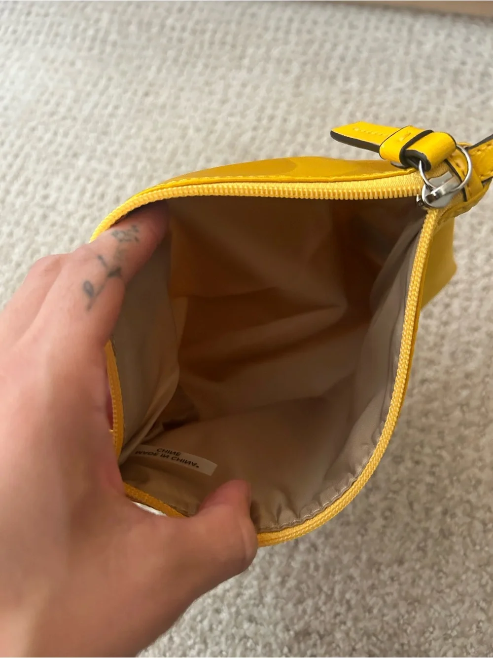 Coach Satin Signature Zip Pouch in Bright Yellow